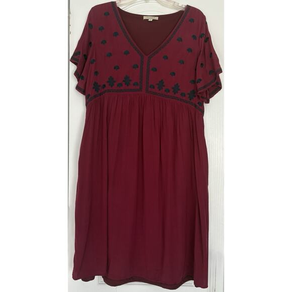 Polygram Burgundy Embroidered Lined Rayon Dress Size Medium - Picture 1 of 3